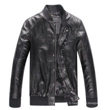 New Fashion Hiver Européen Style Stand Col Zip Menottes Hommes Bourgogne Biker Veste En Cuir Véritable